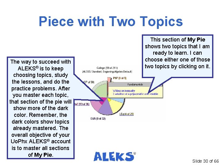 Piece with Two Topics The way to succeed with ALEKS® is to keep choosing Piece with Two Topics The way to succeed with ALEKS® is to keep choosing