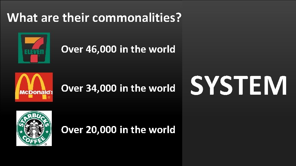 What are their commonalities? Over 46, 000 in the world Over 34, 000 in