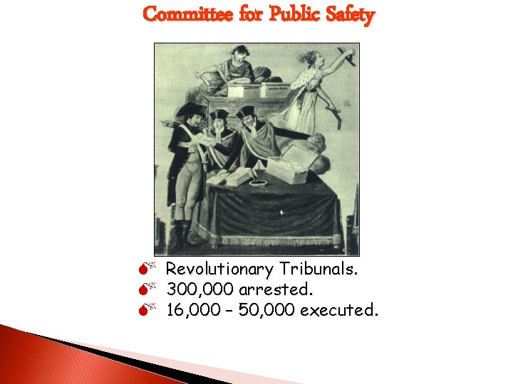 Committee for Public Safety M M M Revolutionary Tribunals. 300, 000 arrested. 16, 000