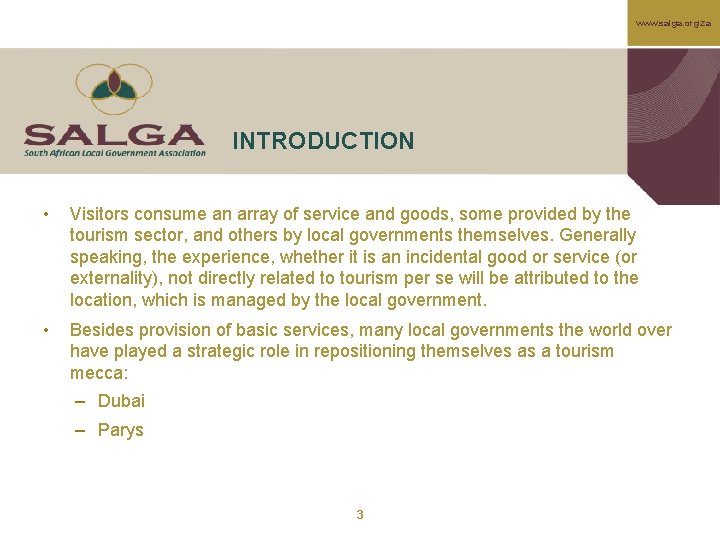 www. salga. org. za INTRODUCTION • Visitors consume an array of service and goods,