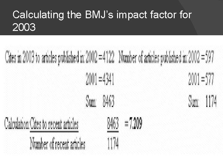 Calculating the BMJ’s impact factor for 2003 