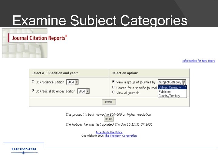 Examine Subject Categories 