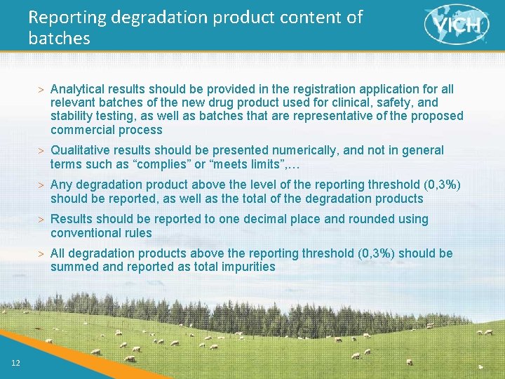 Reporting degradation product content of batches > Analytical results should be provided in the