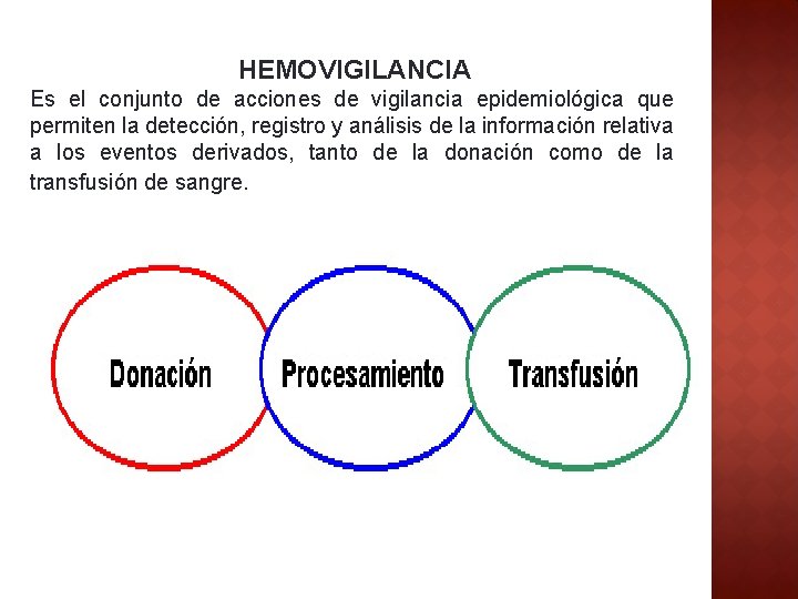 HEMOVIGILANCIA Es el conjunto de acciones de vigilancia epidemiológica que permiten la detección, registro
