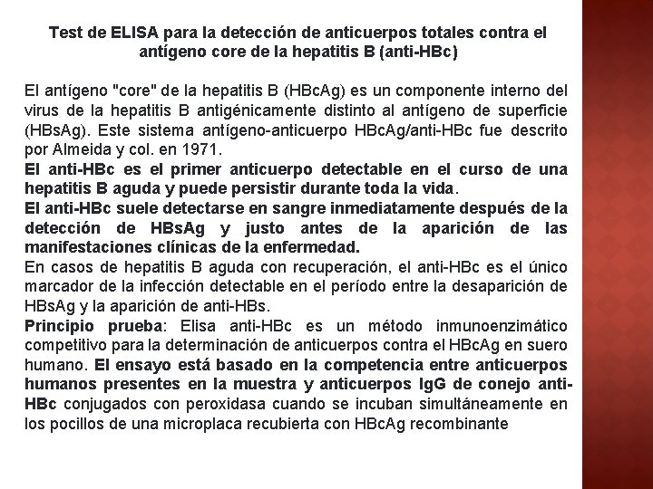 Test de ELISA para la detección de anticuerpos totales contra el antígeno core de