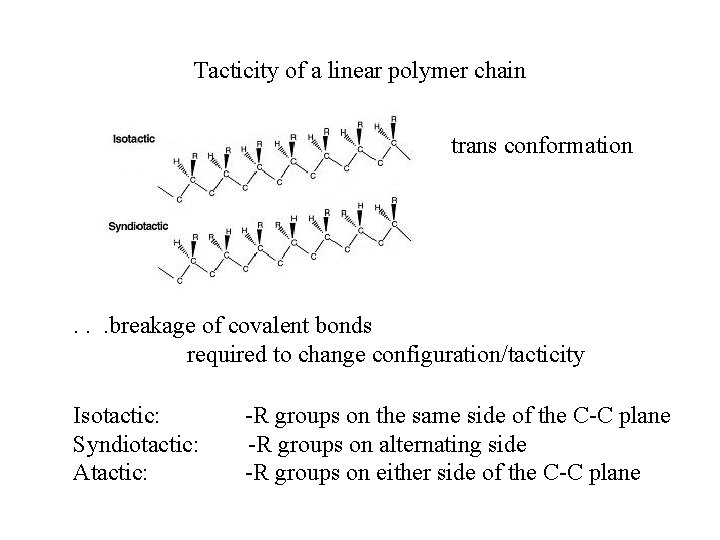 Tacticity of a linear polymer chain trans conformation . . . breakage of covalent Tacticity of a linear polymer chain trans conformation . . . breakage of covalent