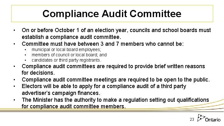 Compliance Audit Committee • • On or before October 1 of an election year,