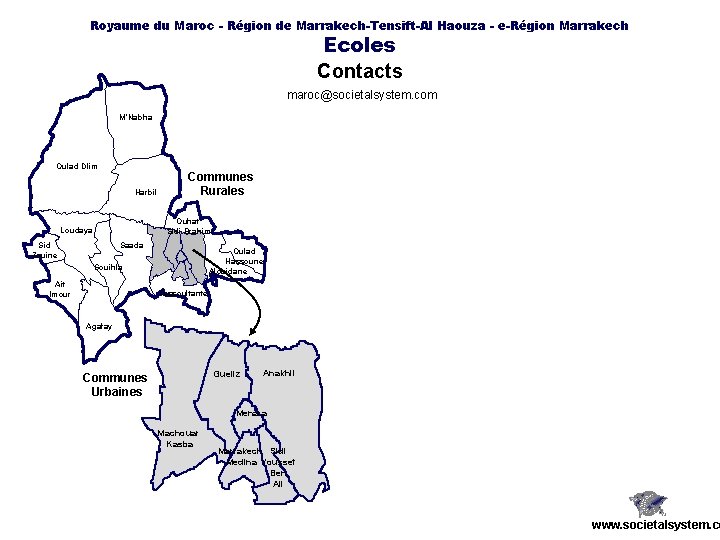 Royaume du Maroc - Région de Marrakech-Tensift-Al Haouza - e-Région Marrakech Ecoles Contacts maroc@societalsystem.