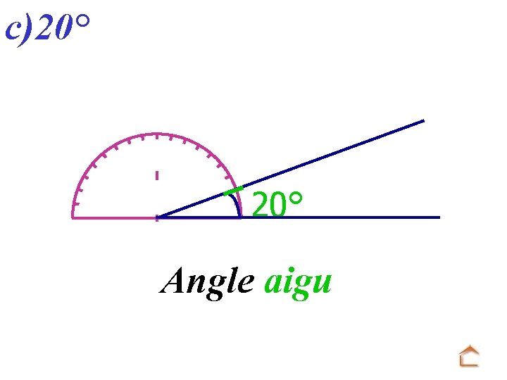 c)20° Angle aigu 