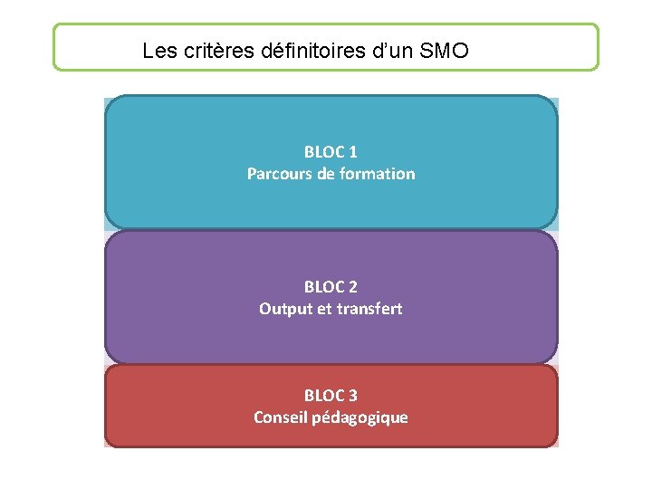 Les critères définitoires d’un SMO Une formation … thématique … BLOC 1 Parcours de