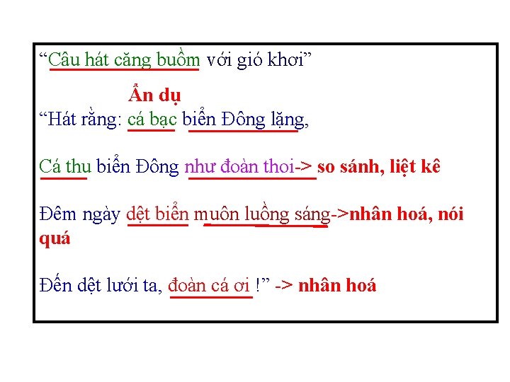 “Câu hát căng buồm với gió khơi” Ẩn dụ “Hát rằng: cá bạc biển