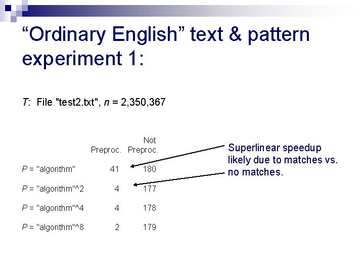 “Ordinary English” text & pattern experiment 1: T: File "test 2. txt", n =