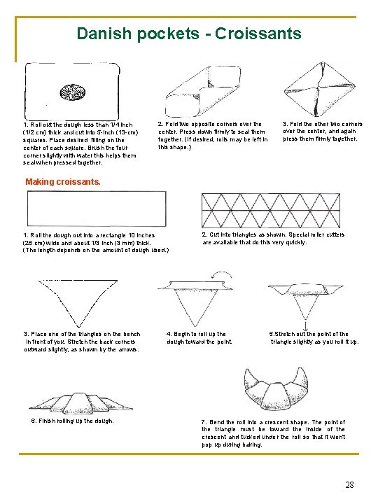 Danish pockets - Croissants 1. Roll out the dough less than 1/4 inch (1/2