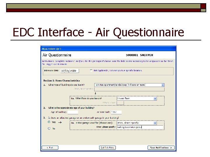 EDC Interface - Air Questionnaire 