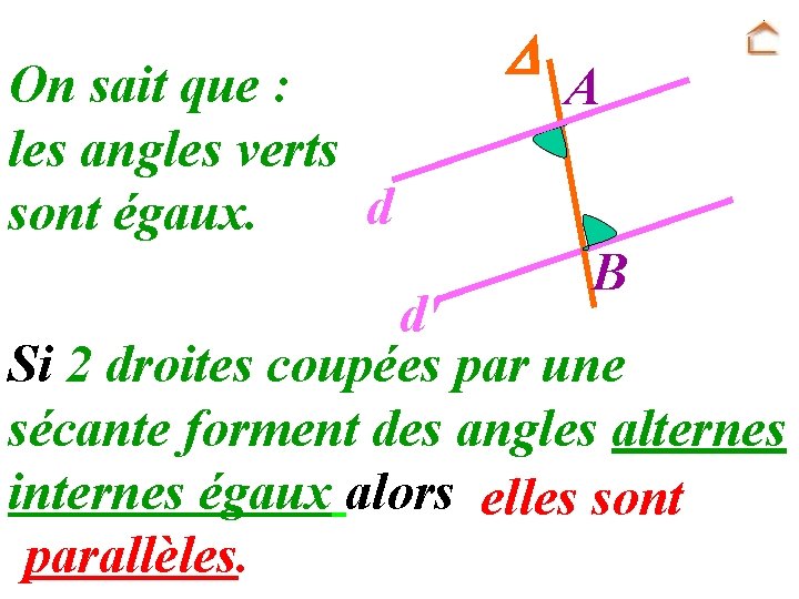 On sait que : les angles verts d sont égaux. A B d' Si
