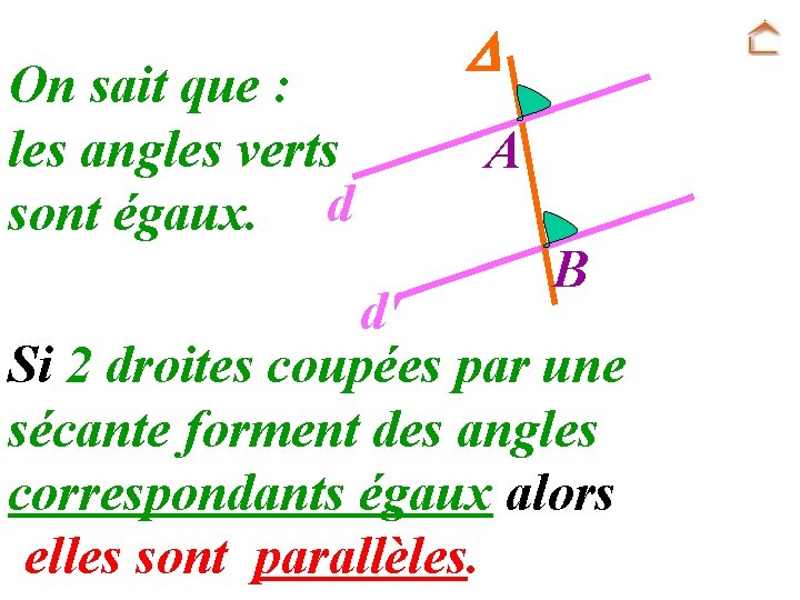 On sait que : les angles verts sont égaux. d A B d' Si