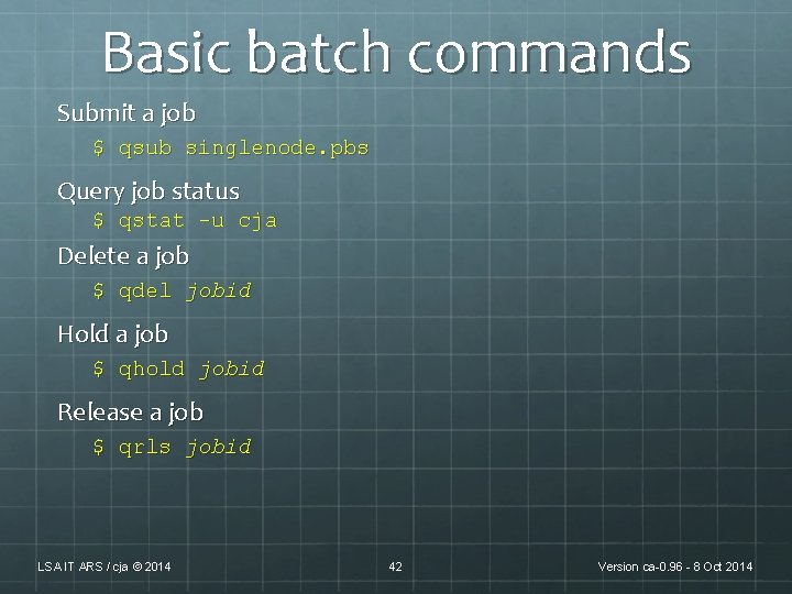 Basic batch commands Submit a job $ qsub singlenode. pbs Query job status $ Basic batch commands Submit a job $ qsub singlenode. pbs Query job status $