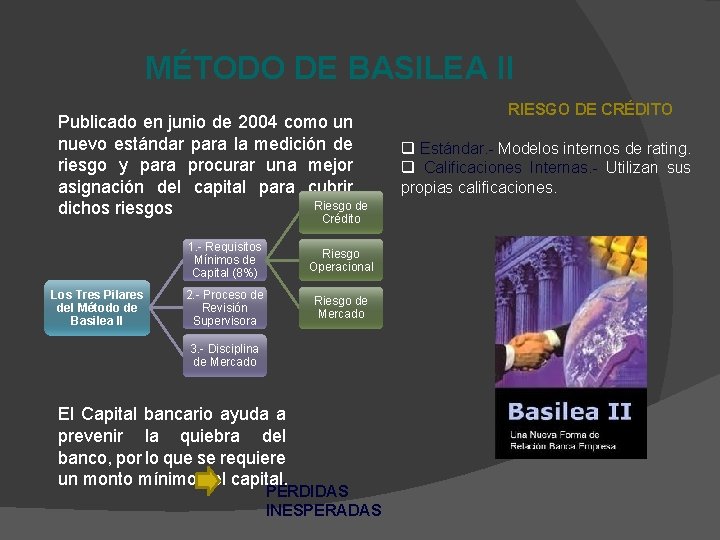 MÉTODO DE BASILEA II Publicado en junio de 2004 como un nuevo estándar para