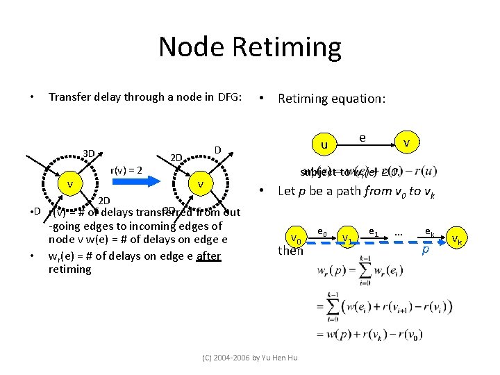 Node Retiming • Transfer delay through a node in DFG: 3 D r(v) =