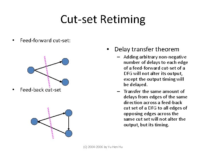 Cut-set Retiming • Feed-forward cut-set: • Delay transfer theorem • Feed-back cut-set – Adding