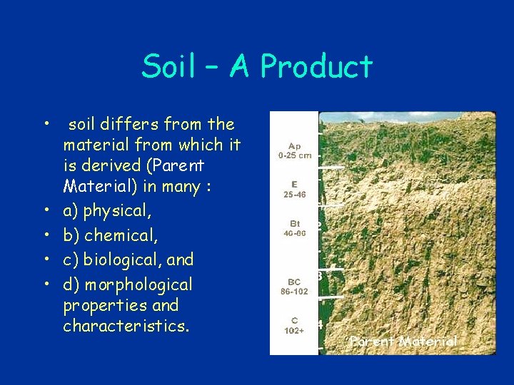 Soil – A Product • • • soil differs from the material from which