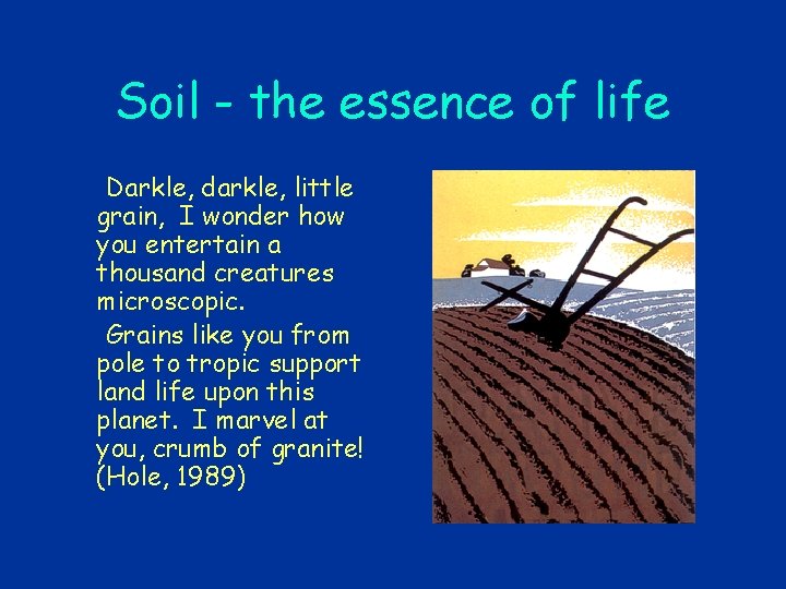 Soil - the essence of life Darkle, darkle, little grain, I wonder how you