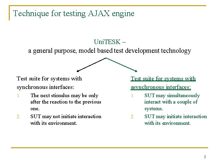 Technique for testing AJAX engine Uni. TESK – a general purpose, model based test