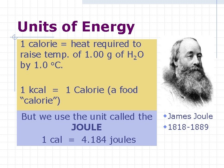 Units of Energy 1 calorie = heat required to raise temp. of 1. 00