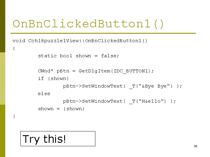 On. Bn. Clicked. Button 1() void Cch 18 puzzle 1 View: : On. Bn.