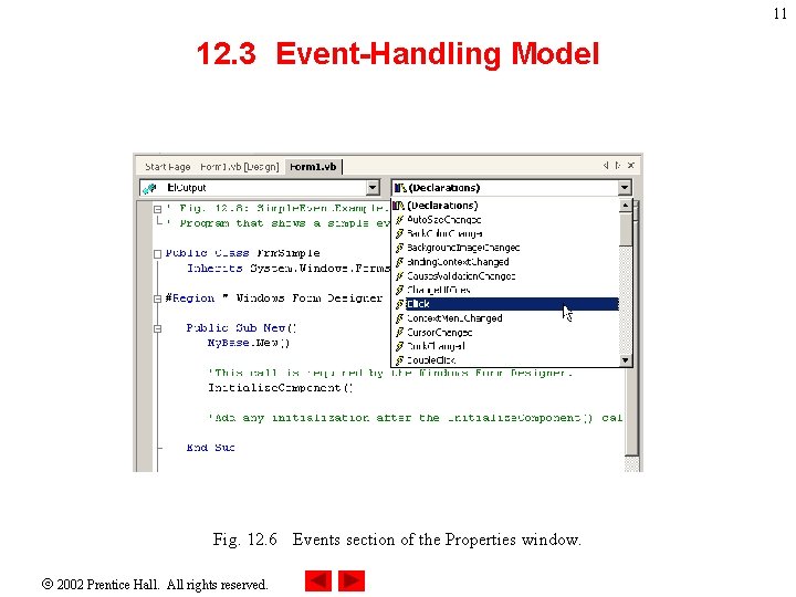 11 12. 3 Event-Handling Model Fig. 12. 6 Events section of the Properties window.