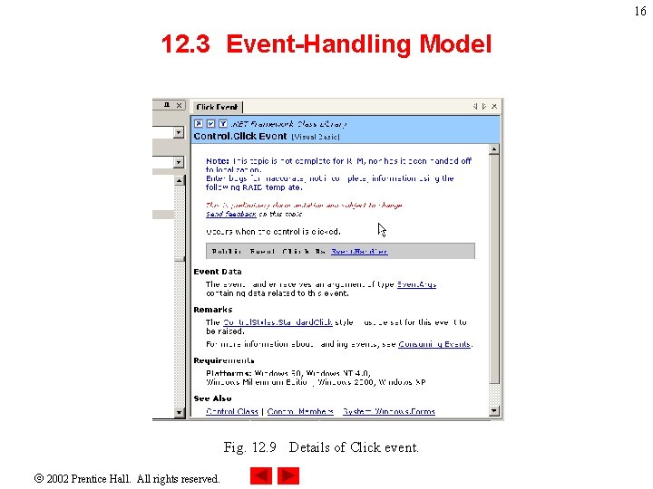 16 12. 3 Event-Handling Model Fig. 12. 9 Details of Click event. 2002 Prentice