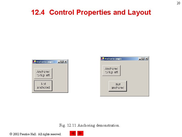 20 12. 4 Control Properties and Layout Fig. 12. 11 Anchoring demonstration. 2002 Prentice