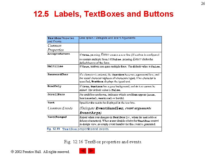 26 12. 5 Labels, Text. Boxes and Buttons Fig. 12. 16 Text. Box properties