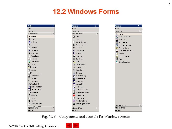 7 12. 2 Windows Forms Fig. 12. 3 Components and controls for Windows Forms.