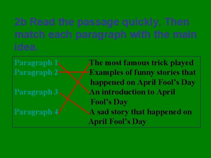 2 b Read the passage quickly. Then match each paragraph with the main idea.