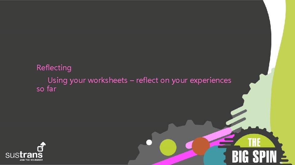 Reflecting Using your worksheets – reflect on your experiences so far 