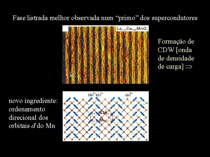 Fase listrada melhor observada num “primo” dos supercondutores Formação de CDW [onda de densidade