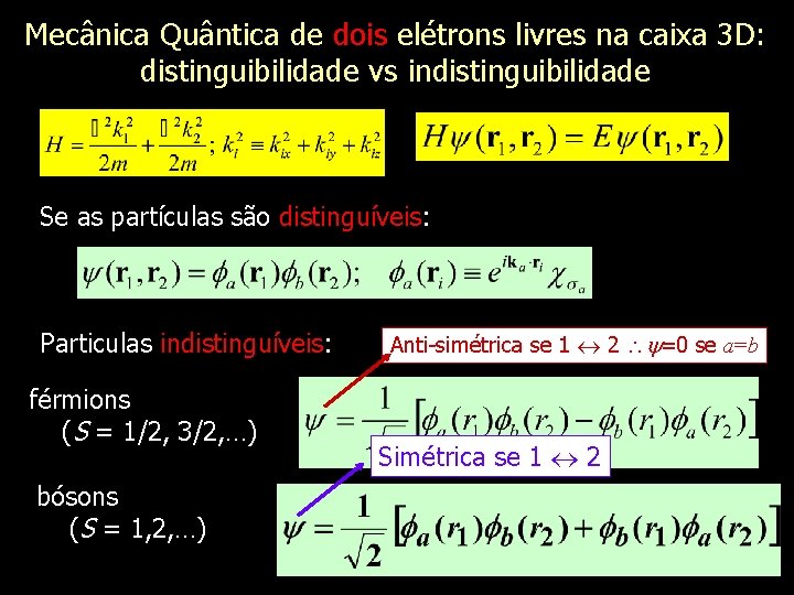 Mecânica Quântica de dois elétrons livres na caixa 3 D: distinguibilidade vs indistinguibilidade Se