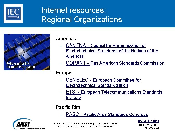 Internet resources: Regional Organizations Americas – CANENA Council for Harmonization of Electrotechnical Standards of