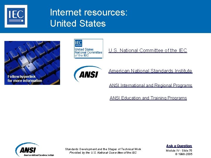 Internet resources: United States U. S. National Committee of the IEC American National Standards