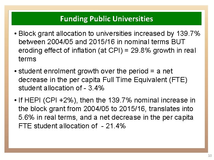 Funding Public Universities • Block grant allocation to universities increased by 139. 7% between