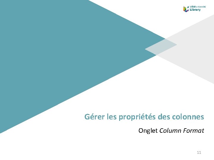 Gérer les propriétés des colonnes Onglet Column Format 11 