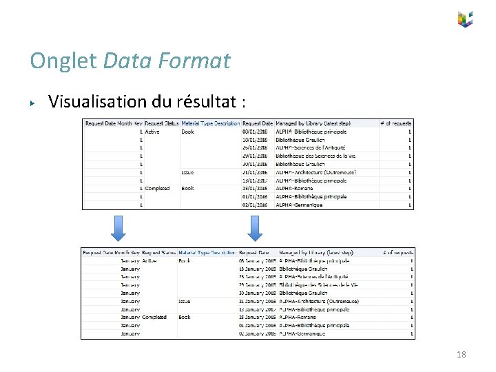 Onglet Data Format ▶ Visualisation du résultat : 18 