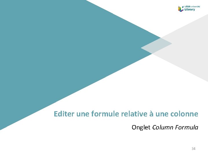 Editer une formule relative à une colonne Onglet Column Formula 34 