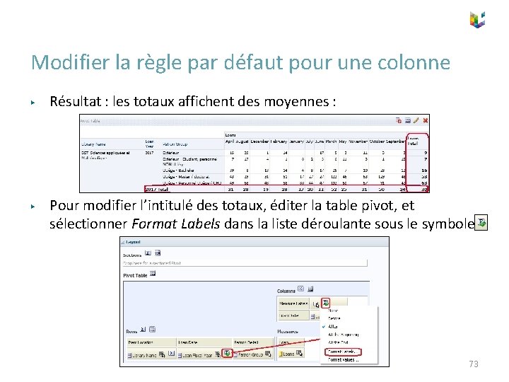 Modifier la règle par défaut pour une colonne ▶ ▶ Résultat : les totaux