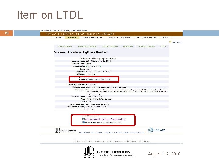 Item on LTDL 19 August 12, 2010 