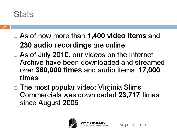 Stats 24 q q q As of now more than 1, 400 video items