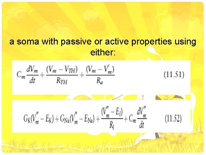 a soma with passive or active properties using either: 
