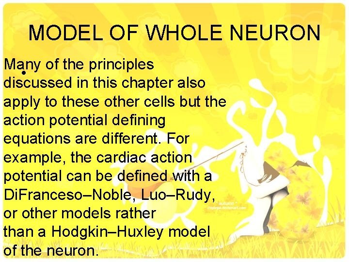 MODEL OF WHOLE NEURON Many of the principles • discussed in this chapter also