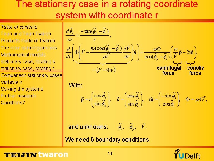 The stationary case in a rotating coordinate system with coordinate r Table of contents